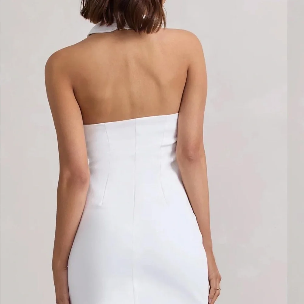 Club L London Dani White Buttoned Bodycon Halter Dress - Picture 2 of 7